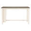 Table de salle à manger à hauteur de comptoir 5 pièces, table blanc antique et 4 tabourets, siège en tissu brun, garniture cloutée multifonctionnelle - 5 pièces avec tabourets et chaises-1310826931-1310826930
