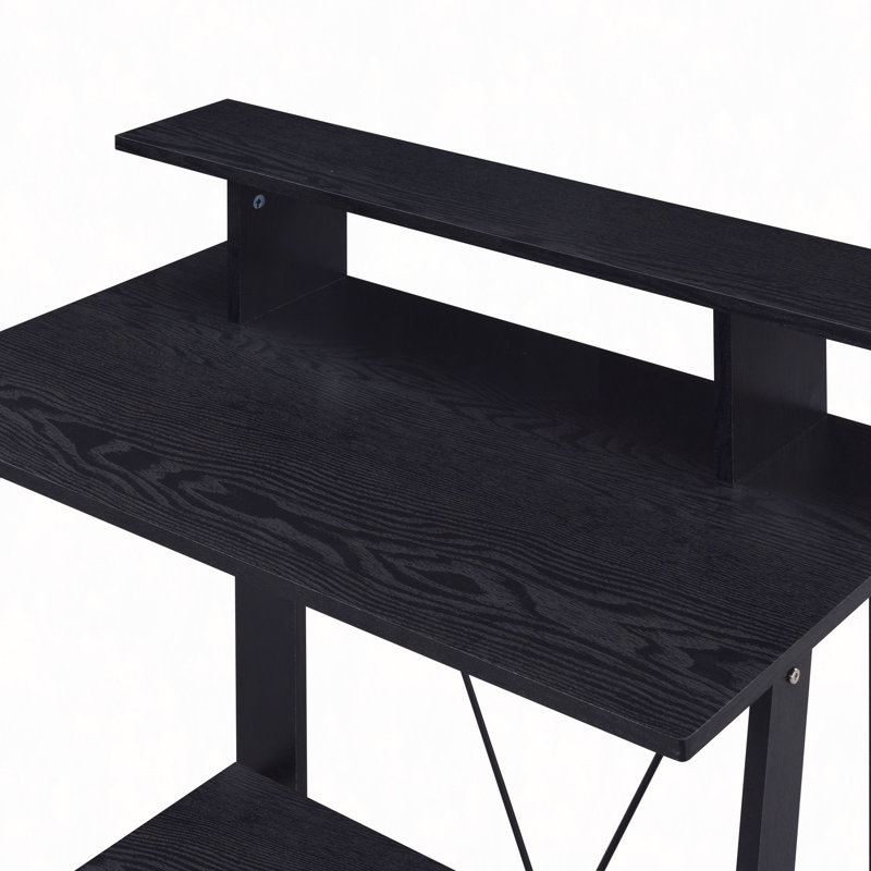 Writing Desk With Upper Shelf, Black