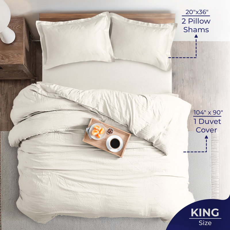 100% Cotton Sateen Weave Solid Duvet Cover Set - Includes 1 Duvet Cover & 2 Pillow Sham Set, Beige