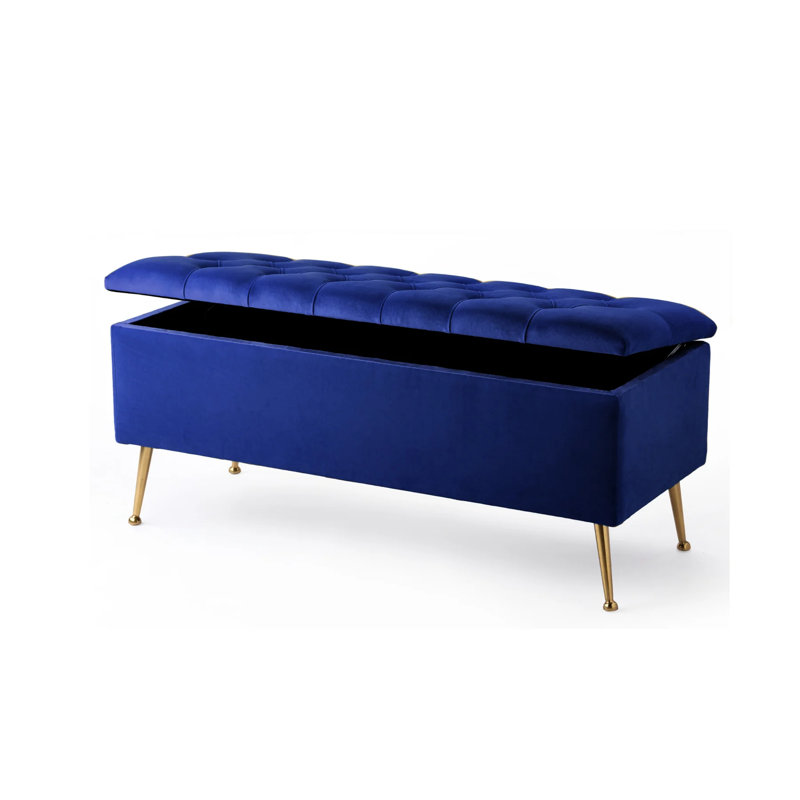 Amara Wide Velvet Tufted Rectangle Storage Ottoman Footstool Upholstered Bench with Legs for Living Room & Bedroom