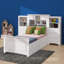 Lit plateforme simple en bois avec armoire intégrée verticale et ensembles de tiroirs doubles de chaque côté-769310683