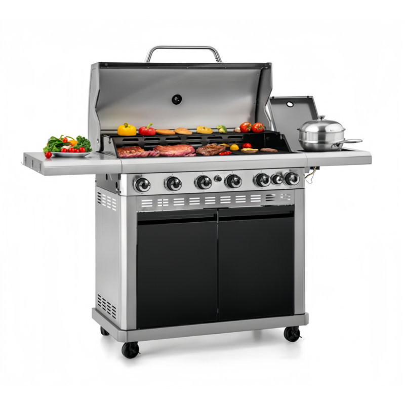 Grand 740 po. Barbecue au gaz avec corps émaillé et réservoir de propane intégré