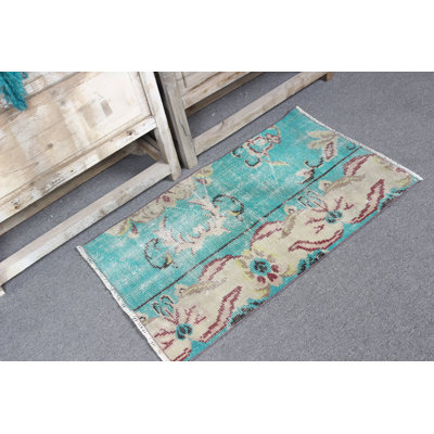 Tapis de porte turc beige et beige à motif floral fabriqué à la main, idéal pour les petits tapis décoratifs uniques