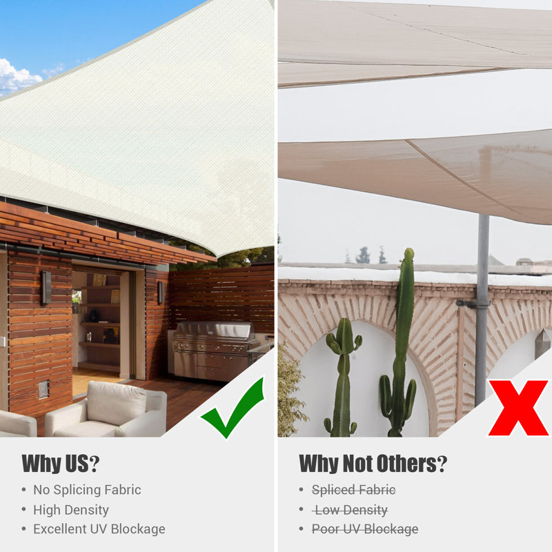 Off-White HDPE Rectangle Sun Shade Sail for Patio, 16' x 20'