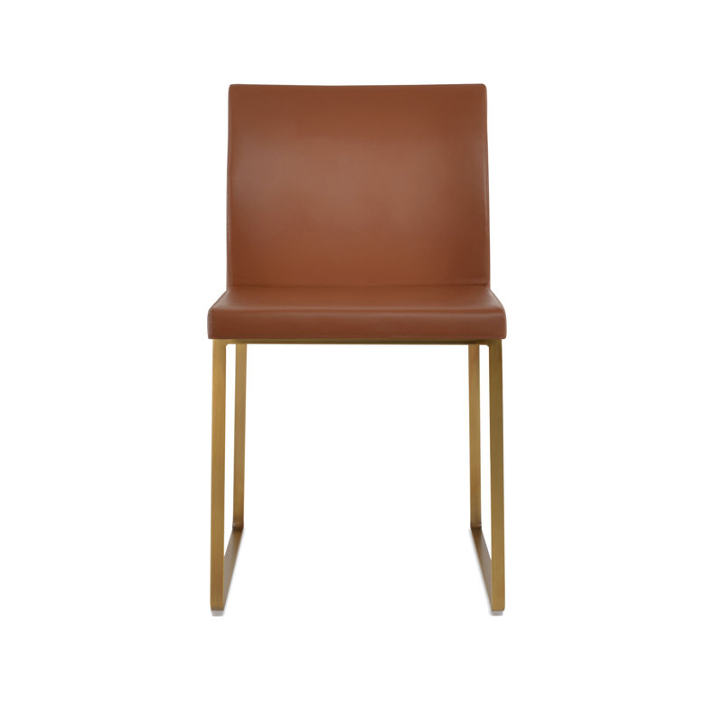 Aria Metal Upholstered Back Dining Chair, Brass, Hazelnut PPMS Leatherette