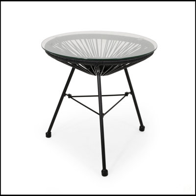 Table d'appoint en rotin Nusa avec plateau en verre trempé et base en polyéthylène durable, parfaite pour les espaces de vie extérieurs