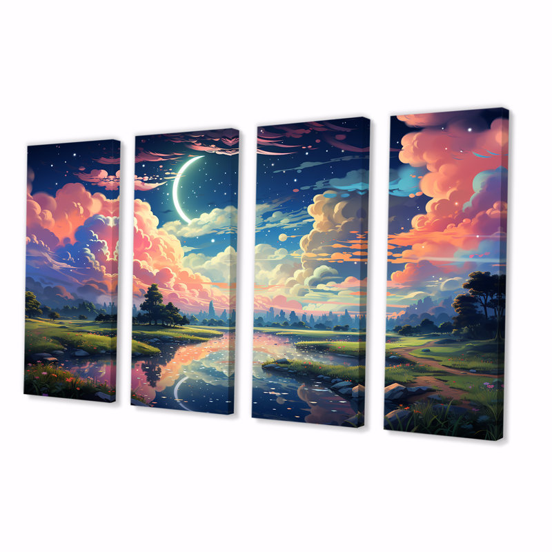 «Horizon I», art mural 4 pièces, H 28 po x l 48 po