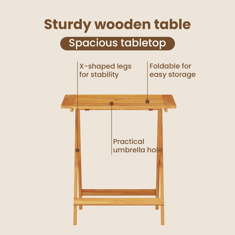 Set Of 2 Natural Wood Solid Acacia Wood 70 Cm Table Length