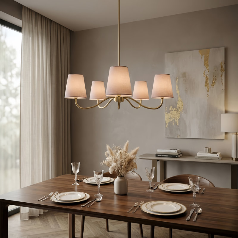 Wrought Iron 5-Light Chandelier, Pink, Laiton poli