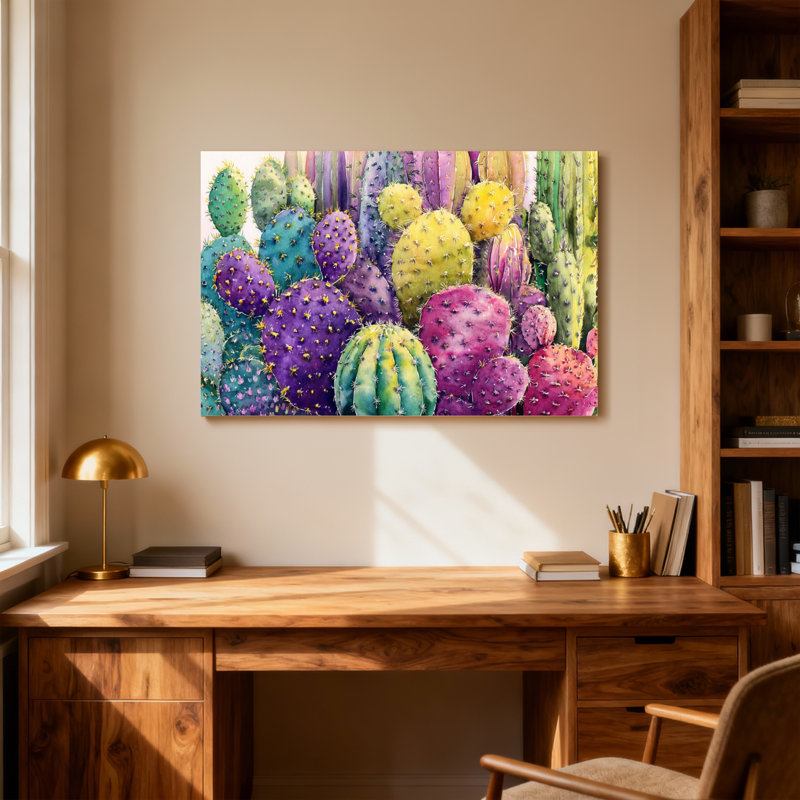 Plantes et fleurs, impression de motif de cactus colorés Z251224084240944418, H 12 po x l 18 po
