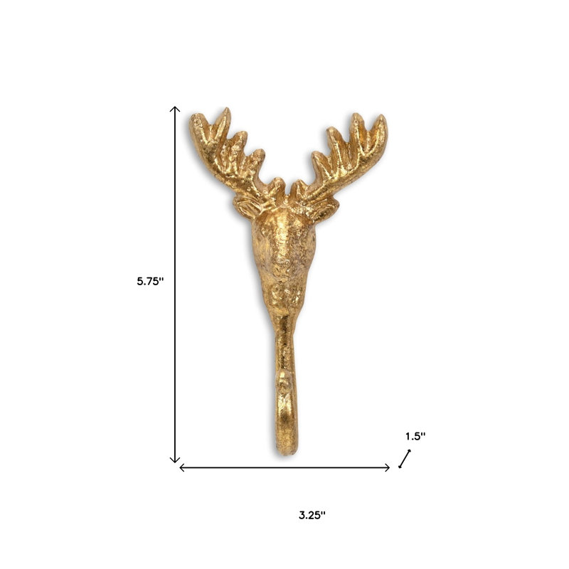 3" Gold Cast Iron Deer Stag Wall Hook