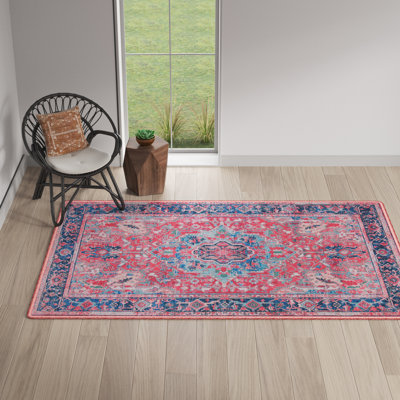 Claunch Oriental Blue/Red Area Rug