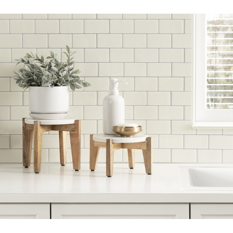 Durham Solid Wood Plant Stand - Set of 2, White/Natural