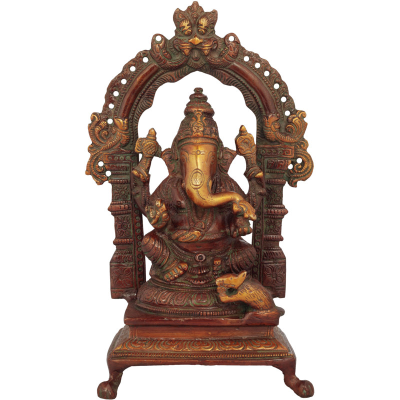 Figurine Temple Ganesha, Or rouge