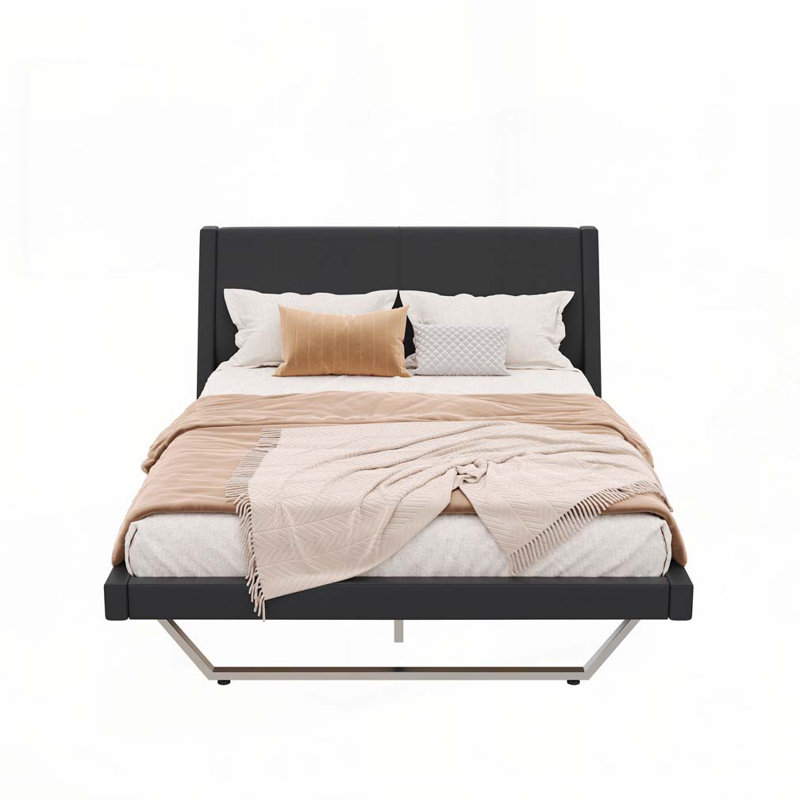 Structure de lit en cuir Pu, Noir, Grand lit