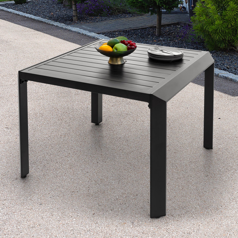 Outdoor Aluminum Dining Table Square Table with Powder-Coated Finish, Open-Slatted Tabletop and 2.4’’ Umbrella Hole, Garden Patio Table for 4 People, Black