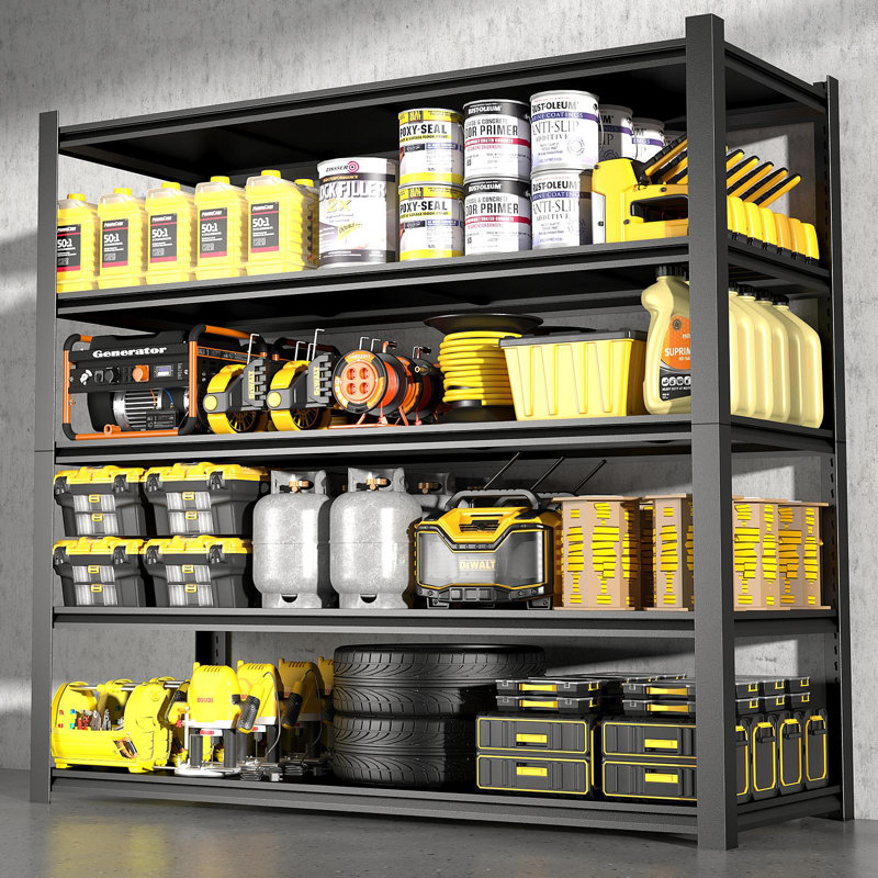 Larges tablettes en métal noir de 59 po, avec 5 cloisons amovibles, grande capacité, support de charge robuste, convenant au garage, à la cuisine et au bureau.