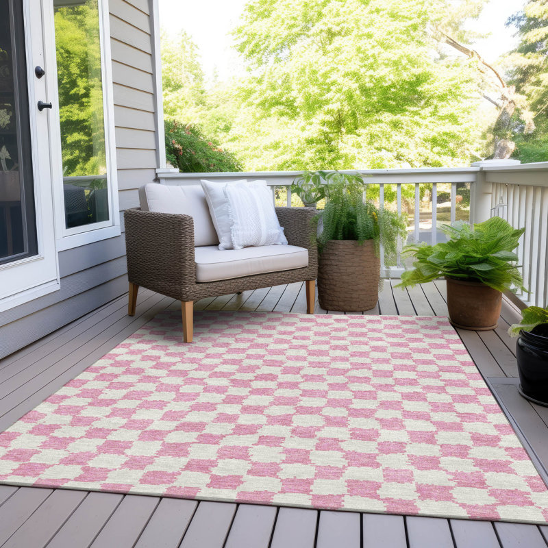 Machine Washable Indoor/Outdoor Xhevrie Pink Rug, Rectangle 8' x 10'