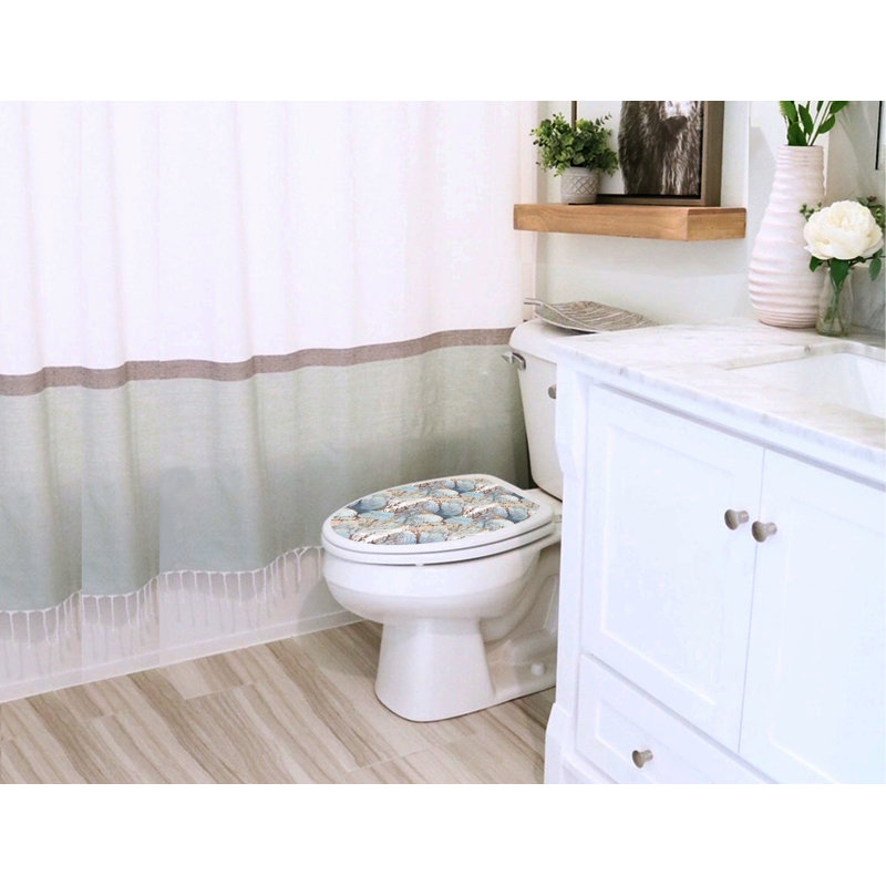 Décalcomanie élégante de siège de toilette floral bleu brumeux - couvercles de toilette en vinyle , Allongé
