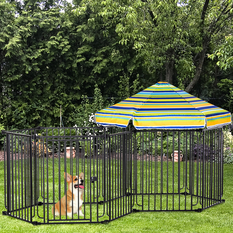 Parc pour chien de 48 po de largeur avec couvercle amovible et zone d'exercice avec porte verrouillable et sécurisée pour les petites races moyennes. H 47 po, structure en acier. Extérieur. Sécurité. Espace généreux
