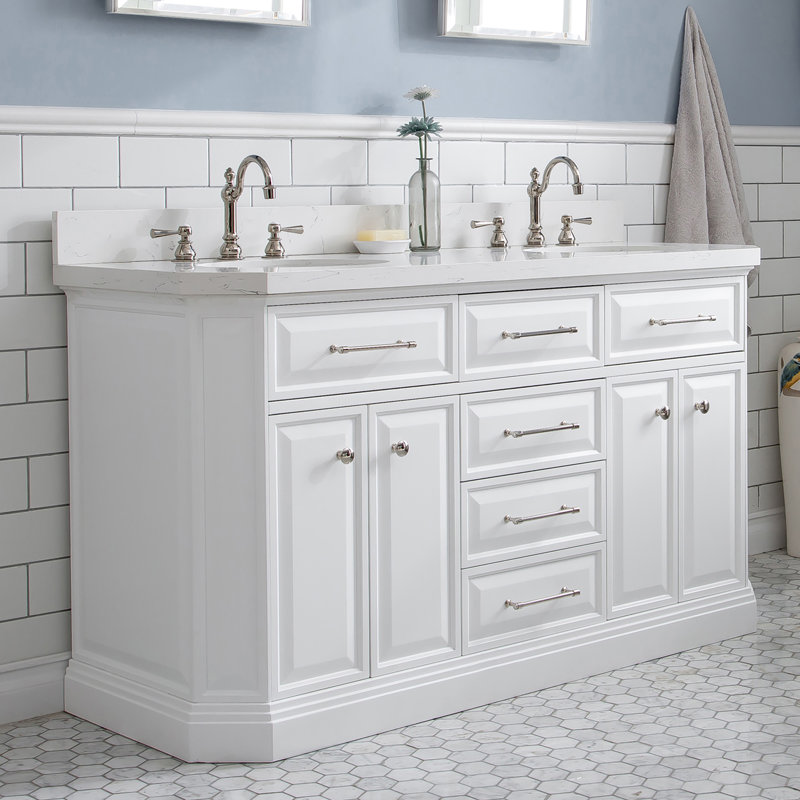 Palace 60'' W Double Vanity, Pure White, Polished Nickel