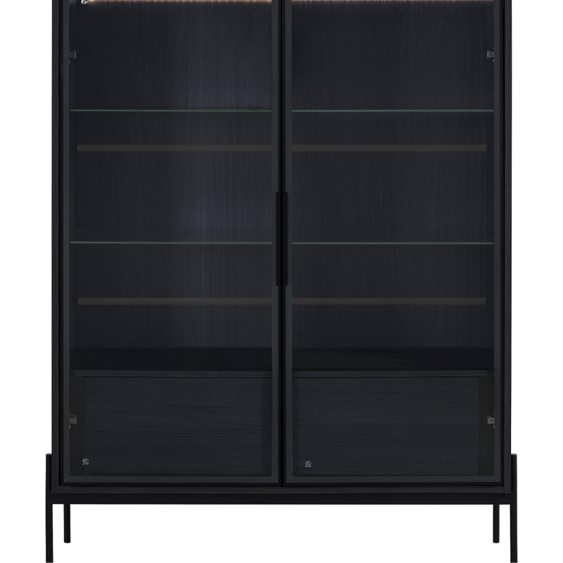 Armoire noire avec lumières à DEL et rangement en verre trempé - Élégante pour le salon, le bureau, la porte d'exposition illuminée de style moderne, la maison, le bureau,