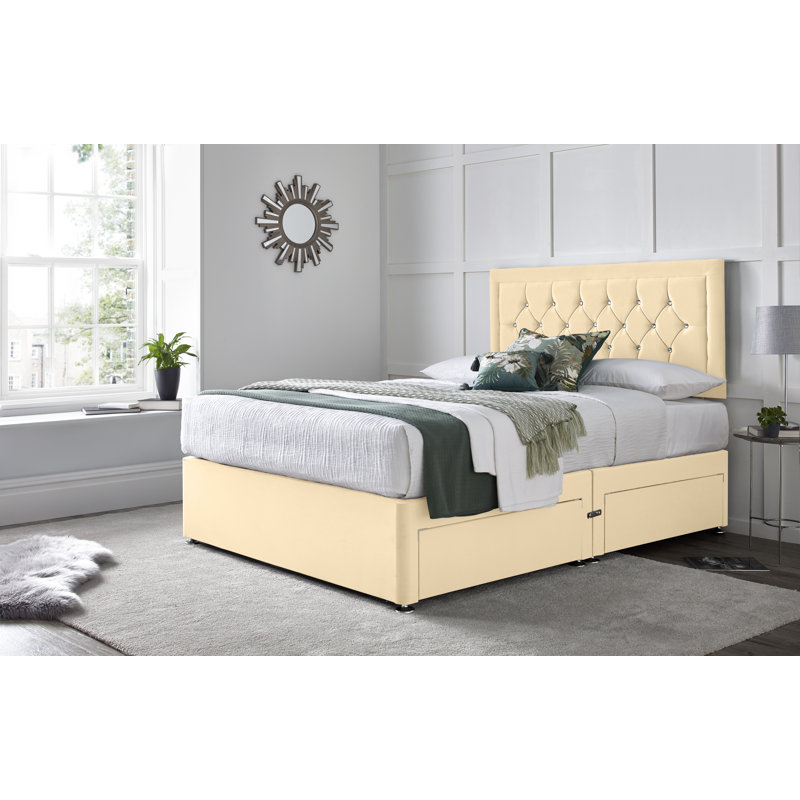 Fly Princess Divan Bed with 24" Headboard on Struts, Double (4'6), Cream, No Drawers