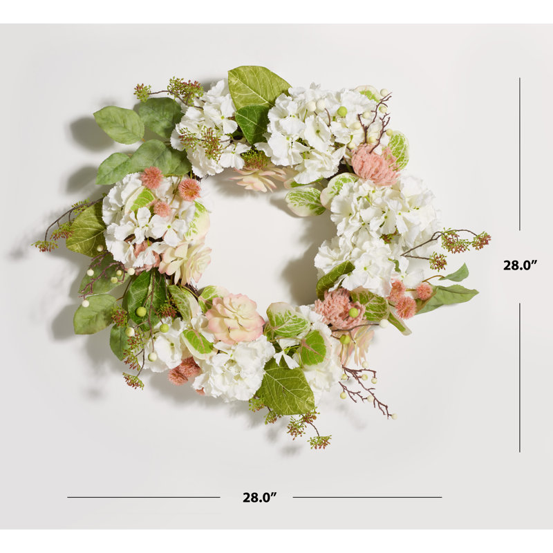 Faux Magnolia and Hydrangea Plastic and Satin 28 " Wreath
