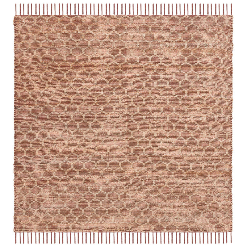 Goble Hand Woven Jute/Cotton Geometric Rug in Tan, Square 6'