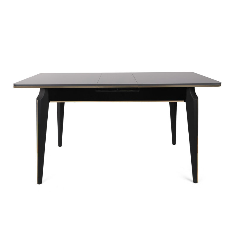 Modern Extendable Dining Table, Anthracite & Gold, 47.2 x 29.5 x 31.5 inches | 100% Melamine Coated Particle Board & Metal Legs | Extendable Width: 58.3 inches | Durable, Stylish Design for Dining Rooms & Kitchens