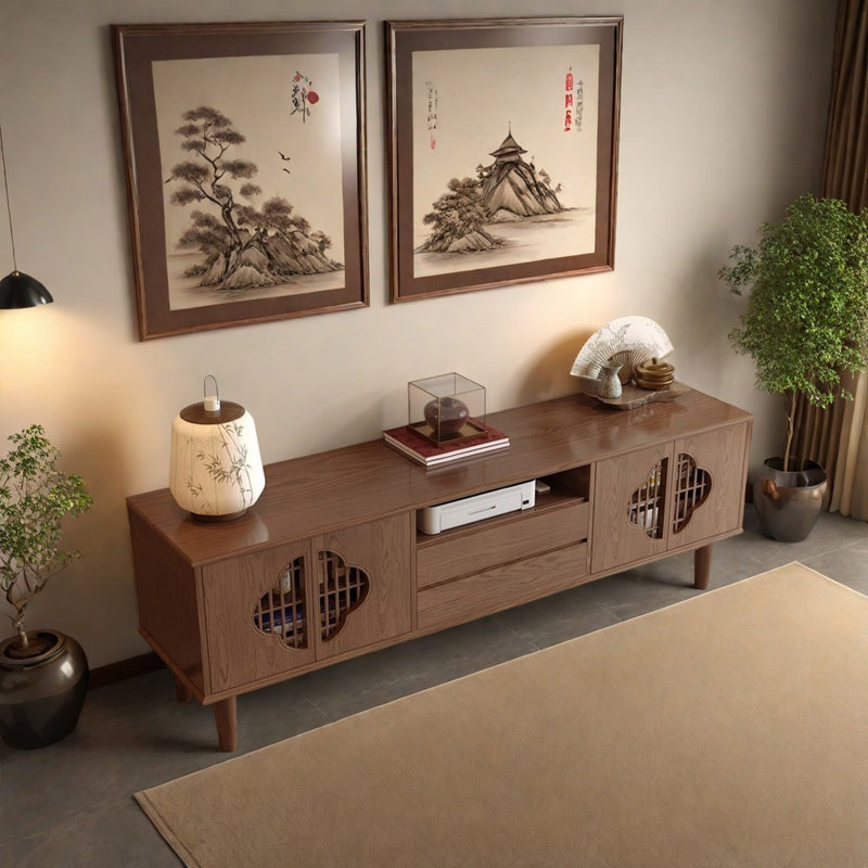 Meuble télé en bois massif de style chinois, Brun, 78.74"
