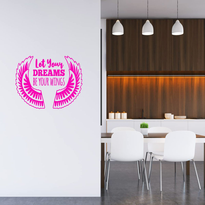 Adhésif décoratif Let Your Dreams Be Your Wings, H 18 po x l 23 po, Rose vif