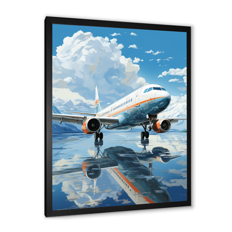 Airoplane Reflection On Mountain Lake - Plane Canvas Print, Cadre photo noir, H 32 po x l 16 po x P 1 po