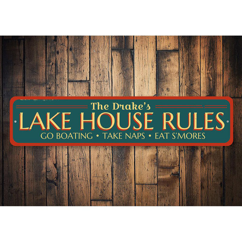 Plaque en métal Lake Rules, H 4 po x l 18 po x P 0,04 po