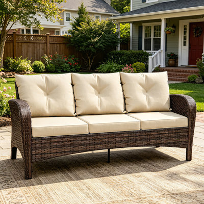 3-person Patio Rattan Sofa With Wide Armrests
