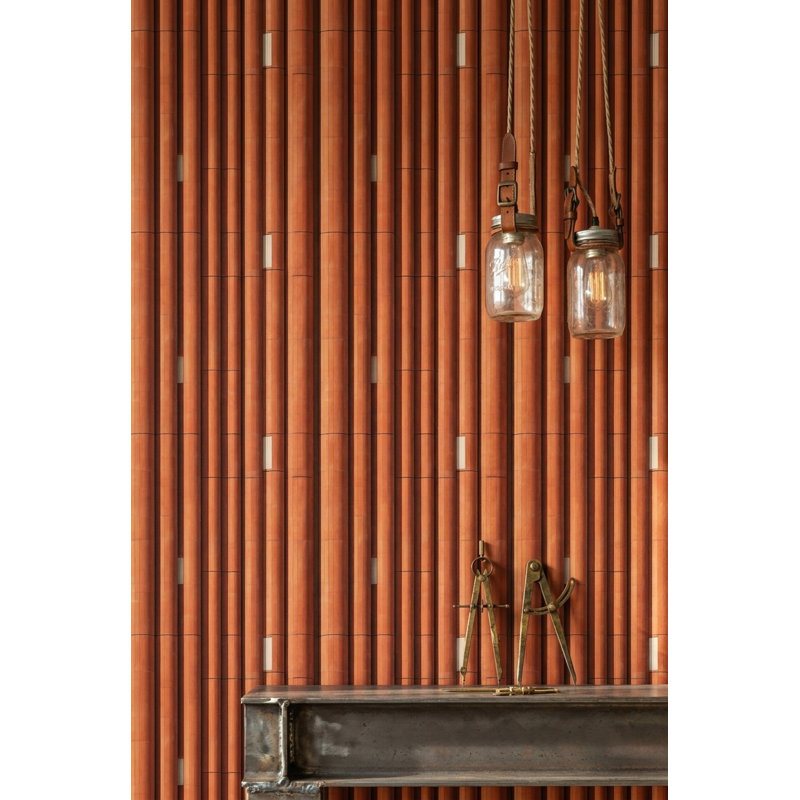 Papier peint à rayures verticales, motif de colonnes architecturales et façade en terre cuite, Non-Woven Non-Pasted