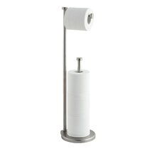 Round Free Standing Toilet Paper Holder with Top Storage Shelf in Brushed  Nickel