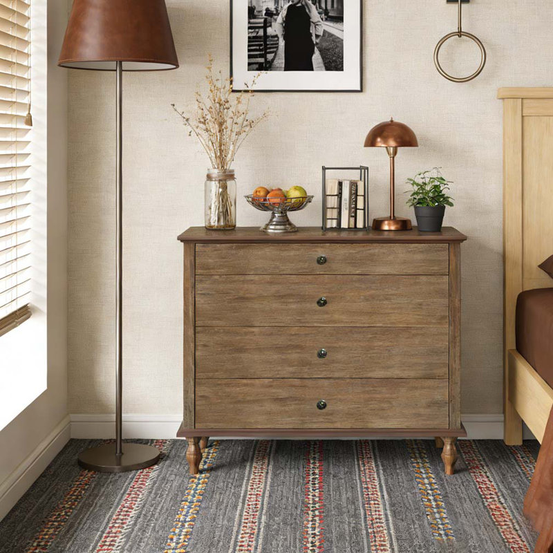 Large 4-Drawer Chest with Solid Wood Foot, Rustic Brown