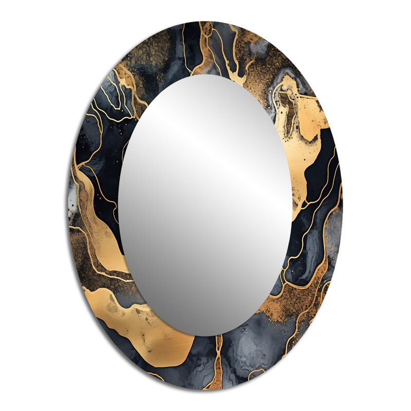 Miroir décoratif ovale sur métal doré et marbre doré scintillant Galaxies IV, 40 po x 30 po