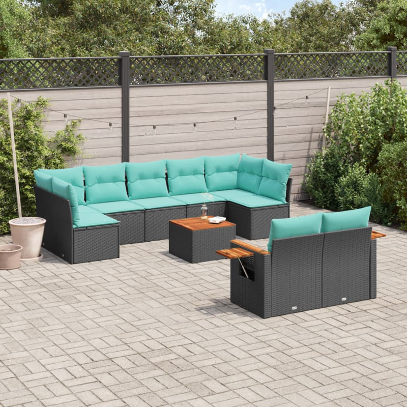  Ensemble de canapé de patio 10 pièces avec coussins en rotin de polyester noir (États-Unis seulement)
