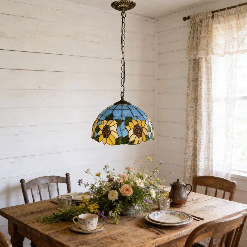 Tiffany Style Sunflower Pendant Lamp, Wall-mounted Control