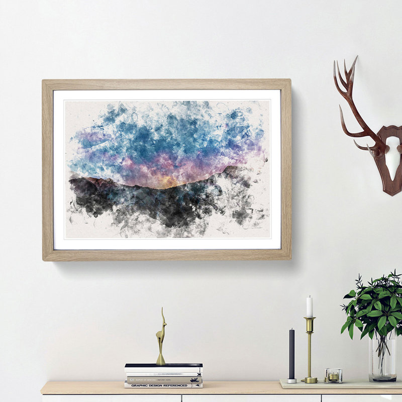 Colourful Starsthe Mountain - Framed Print, 24cm H x 33cm W x 2cm D, Oak Framed
