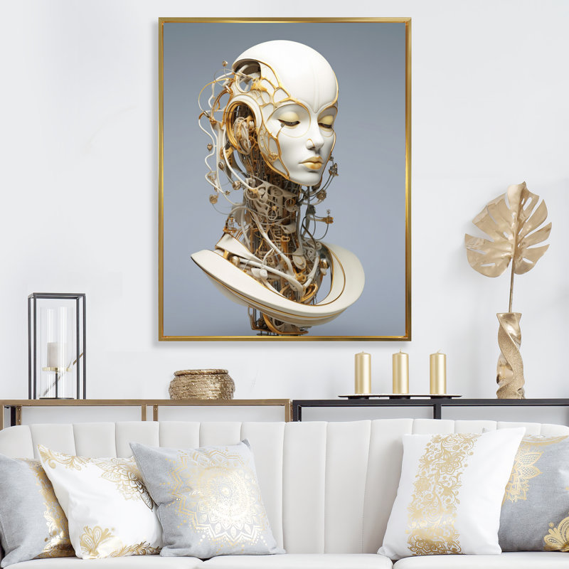 " Female Robot I ", Gold Floater Framed, 32" H x 24" W x 1" D