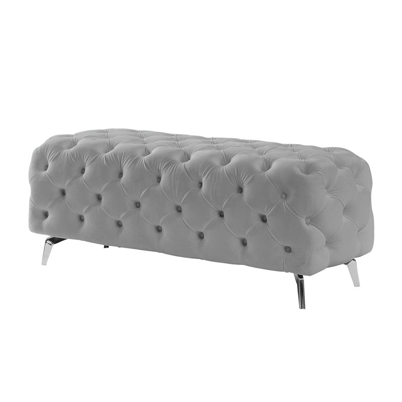 Repose-pieds rectangulaire en velours capitonné de 51,18 po de large Rigmar, Velours gris