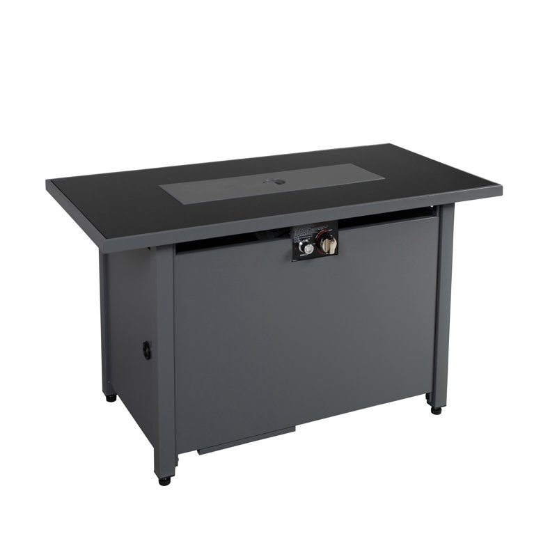Black Steel Outdoor Fireplace Table, 25'' H X 42'' W, 50000Btu, Heat , Push Button Ignition, Concealed Fuel Container For Garden Modern Fire Pit 25''H 42''W, Black, 50000Btu Output, To Heat, Tank,
