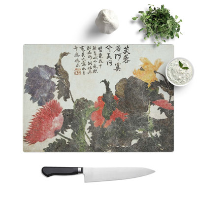 Tempered Glass Collection of Flowers Chopping Board