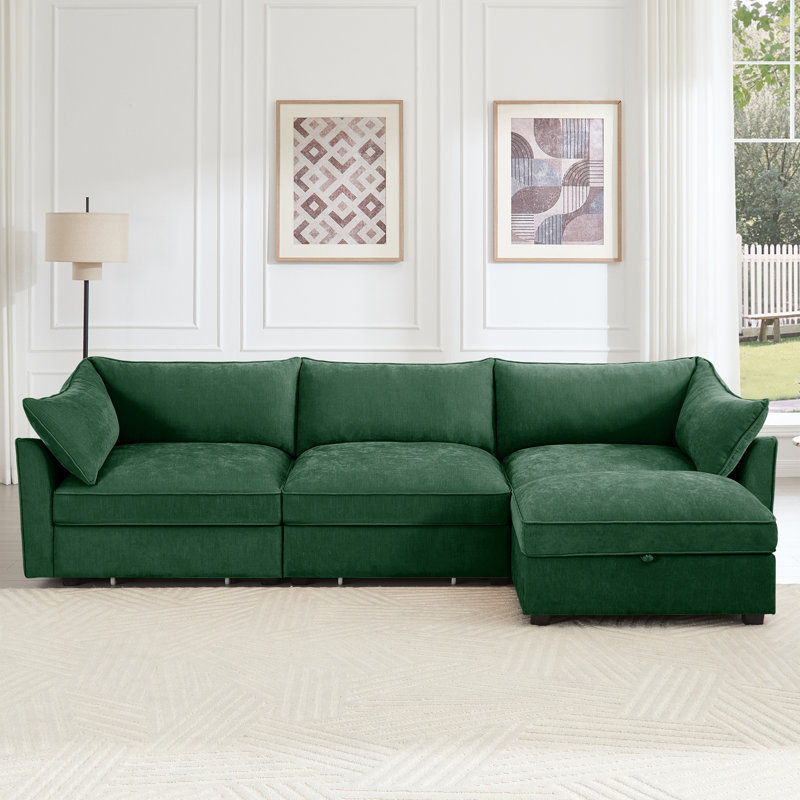 Canapé modulaire en chenille, Chenille verte