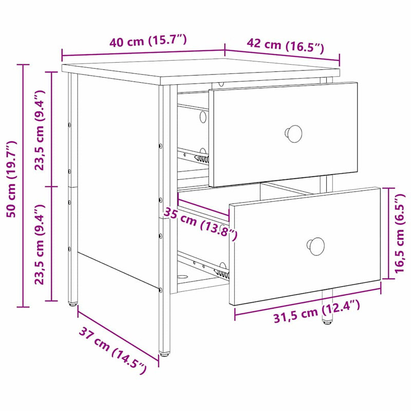 Bedside Cabinet With Drawer 40 X 42 X 50 Cm, Black Oak