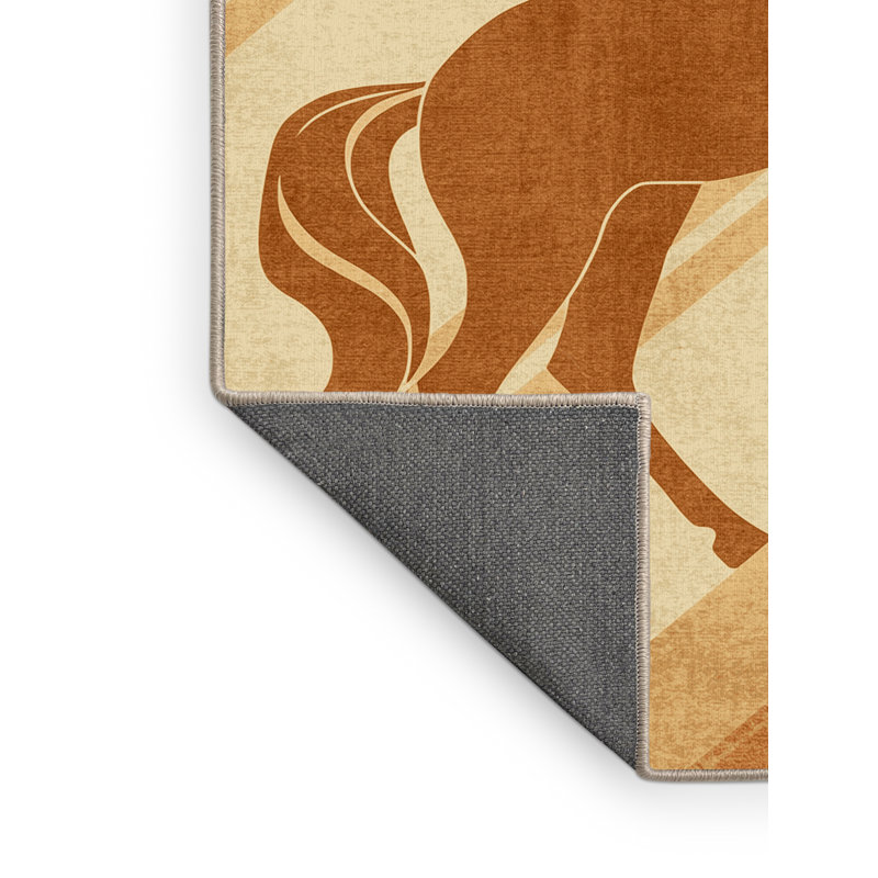Tapis art déco doux moelleux Ahmad Unicorn en brun - reliure beige, 8 x 10