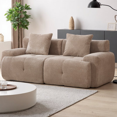 Boneless 73" Modern Loveseat with Tufted Cloud Design, 2-Seater Floor Couch with 2 Pillows, Boneless All-Foam Construction, No Assembly Required, Pineapple Lattice Fabric
